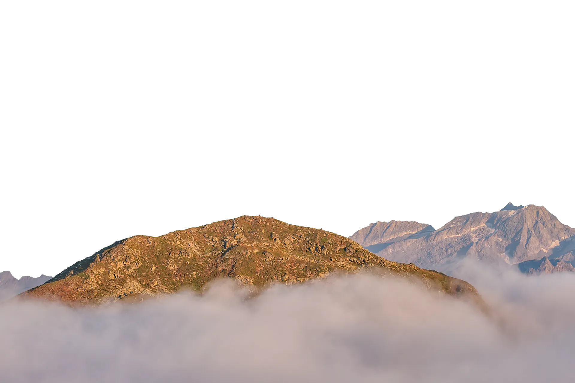 Mountain summit above the sea of clouds with a view of the Zillertal Alps in Ahrntal