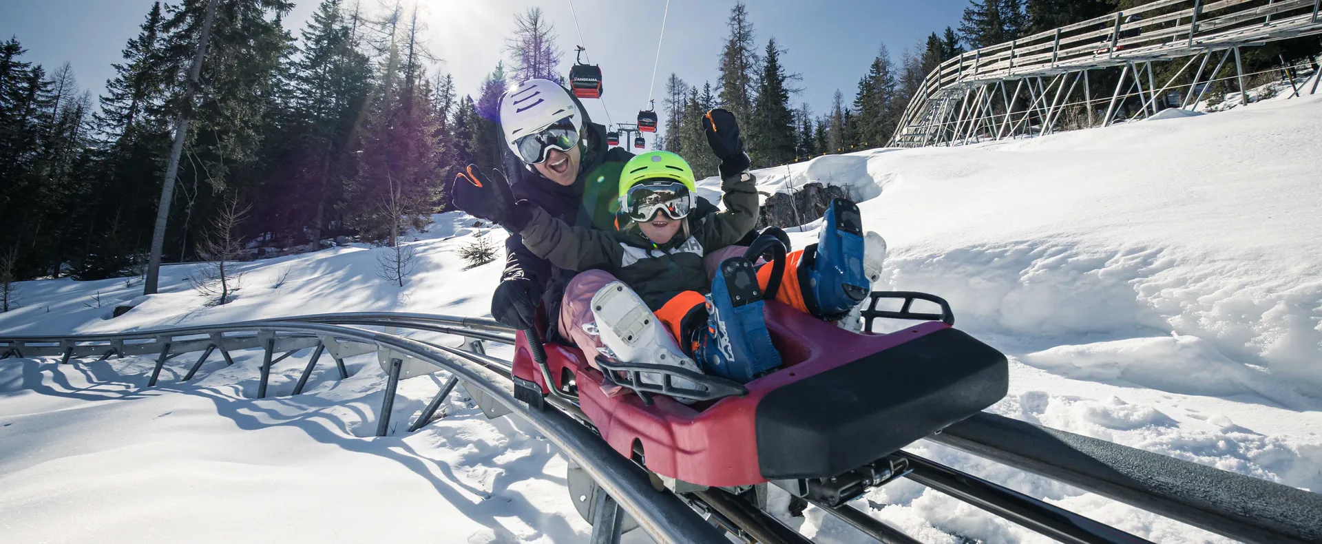 Alpine Coaster at Klausberg – rail sled winding through snowy winter landscape
